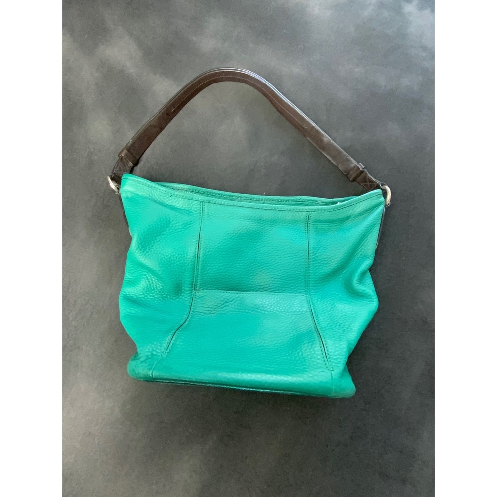 Cole Haan Green Pebbled Leather Hobo Shoulder Bag Emerald Handbag Brown Strap‎